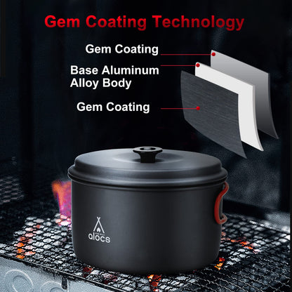 Alocs Camping Cookware, Aluminum Camping Cooking Set Camp Kitchen, Portable Camping Pots and Pans Set Essentials Mess Kit for Backpacking, Outdoor Cooking and Picnic