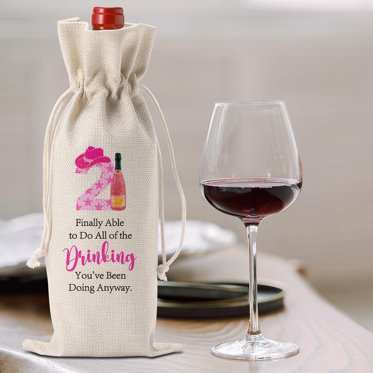 Unique 21st Birthday Gifts for Her Him, Happy 21st Birthday Party Decorations, Wine Bag for Finally Able to Drink