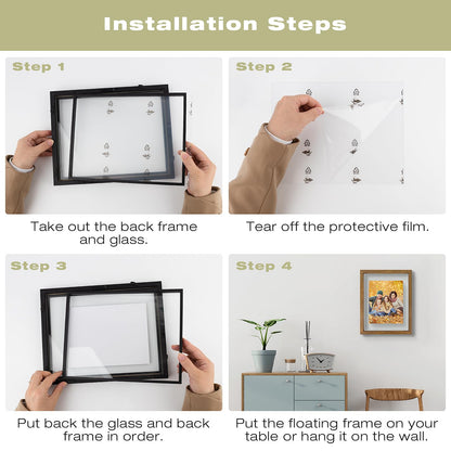 11x14 Floating Picture Frame - Brown Solid Wood Frame for Pressed Flower - Real Glass of Front - Use as 8x10 or 5x7 Picture Frame - for Wall Mount Display (Brown, 1 Pack)