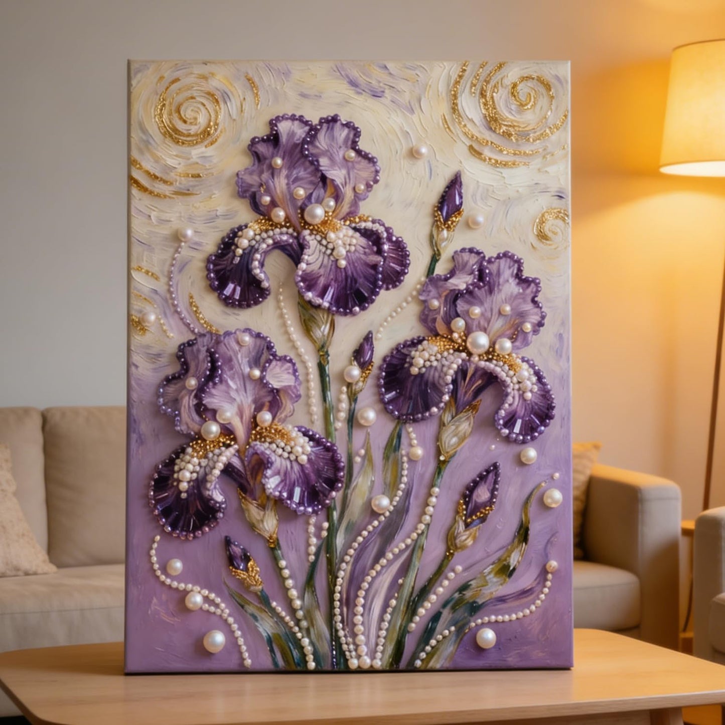 Mrchfr Purple Iris Pearl Painting for Adults Handmade DIY Self-Adhesive Bead Flower Painting for Beginners Pearl Mosaic Art for Home Office Bedroom Wall Art Without Frame 15.75x19.96inch(Style C)