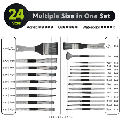 Paint Brushes Set of 24 Pieces, CONDA Different Shapes Wooden Handles Brushes with Art Brush Case, Professional Artist Brushes for Oil, Acrylic Canvas Watercolor Painting Craft