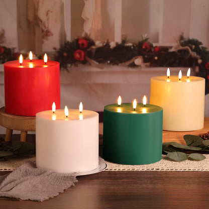 Girimax Green 3 Wick Flameless Candle with Remote, 6x6 inch Large LED Pillar Candle Battery Operated Real Wax Flickering Home Shelf Table Decor