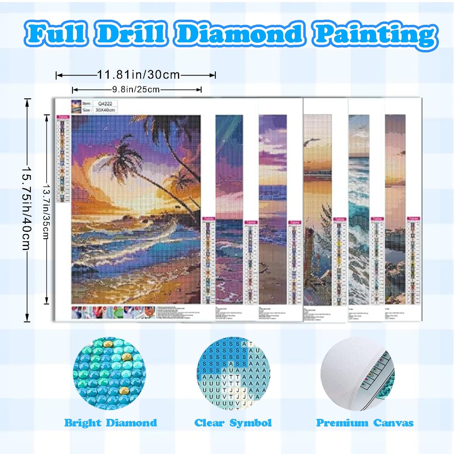 DOTSOPS Diamond Painting Kits Art Adults Painting Kit Crafts DIY 5D Diamond Art Packs Kits Full for Adults Beginner Home Wall Decoration Gift 11.8x15.7 Inches (6 Pack Beach)