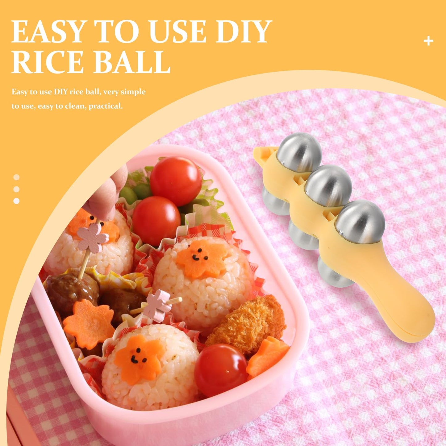 CALLARON Rice Baller Shakers - Stainless Steel Sushi Mold, Manual Rice Ball Maker Mold, Poratble DIY Sushi Prep Kit with Rice Spoon, RICE BALL MAKER Accessories for Kitchen Restaurant 7 x 2.5 inch