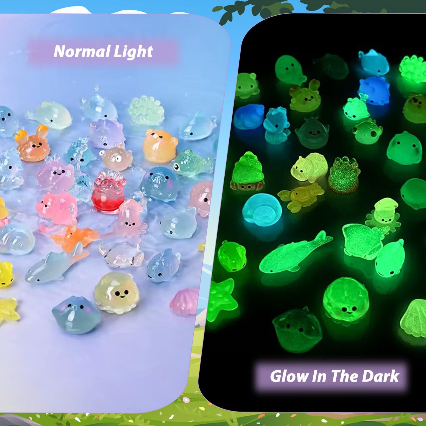 TINSKY 300 Pcs Mystery Mini Resin Animals Bulk Blind Bags, Mini Glow in The Dark Resin Animals Figures, Mystery Prizes for Classroom, Miniature Animals for Fairy Garden, Dollhouse, DIY Craft Decor