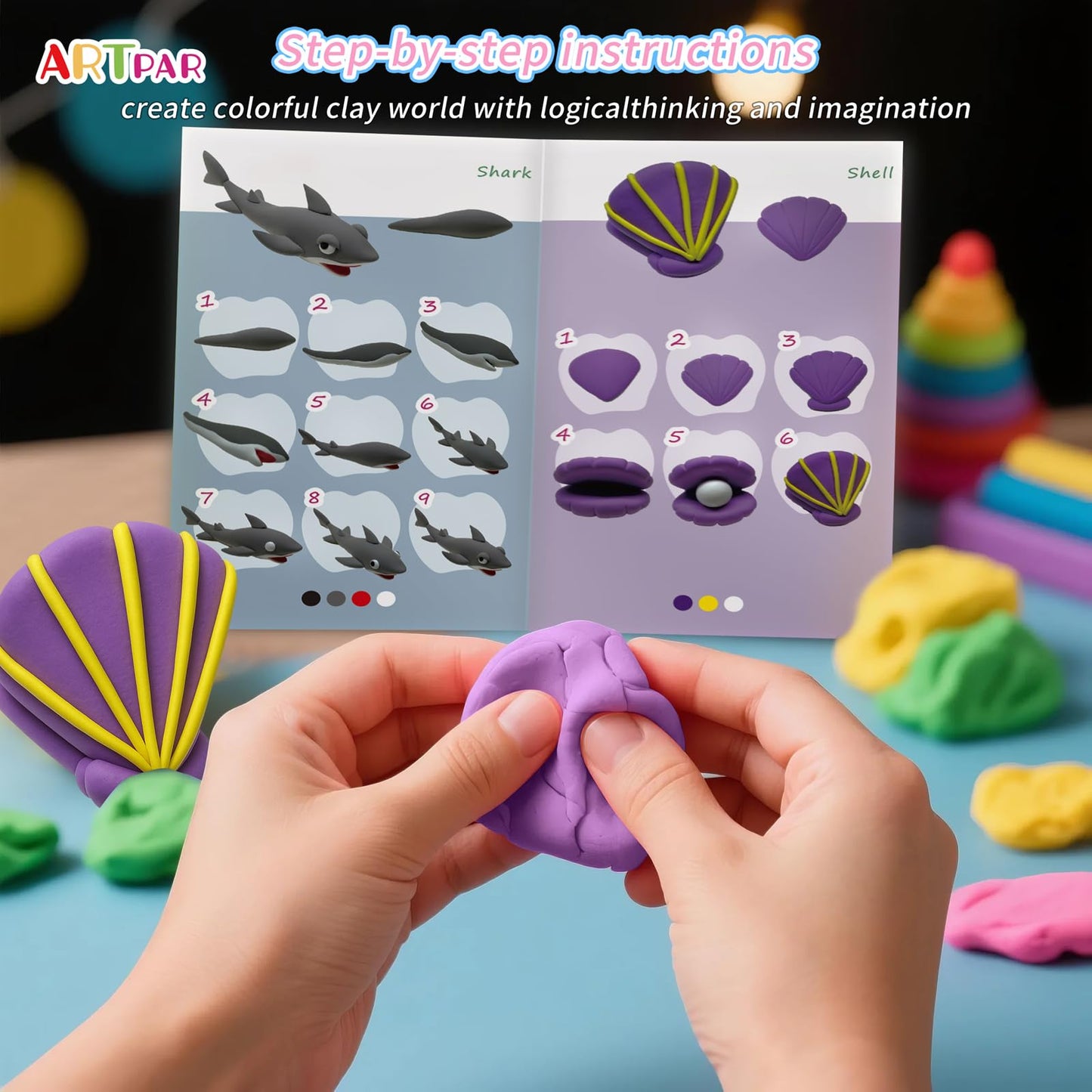 ARTPAR Air-Dry Clay Kit for Kids,12 Marine Animals‌ Modeling Magic Clay Sculpting Tools Set,Non-Sticky, Ultra-Light,Creative DIY School Arts & Crafts Gifts for Boys & Girls Ages 3-12