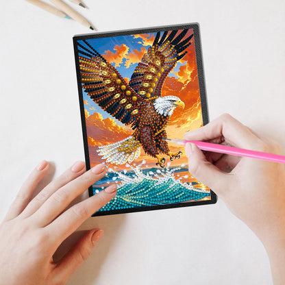 JISHSHAY Eagle Diamond Painting Notebook Journal Eagle Diamond Art Note Book Animal Gem Art Sketchbook Mosaic Kits for Adults Diary Gem Painting Leather Journal with Special Shaped Drills 5.7×8.26in