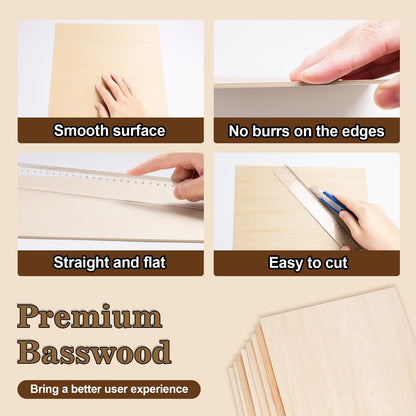 60 Pack Basswood Sheets for Laser Cutting, 12 x 12 x 1/8 Inch, Unfinished Squares Wood Sheets for Crafts - Smooth Surface Plywood for Wood Burning, Engraving, Architectural Models, Painting & Staining