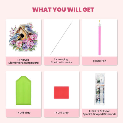MXJSUA Birds Flowers Special Shaped Hanging Diamond Painting Art Kits for Adults, Crystal Rhinestone Acrylic Gem Art Pendant Ornaments Kit for Home Decoration and Gift