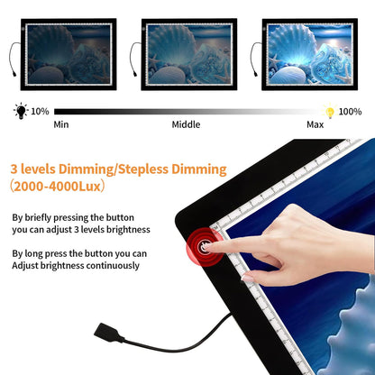 Zocelight A3 Light Pad for Diamond Painting Kit,4800Lux Super Bright 5mm Ultra Thin Diamond Art Light Board with Stand and Clip,3 Levels Dimming Light Box for Artists,Drawing,Sketching,Animation