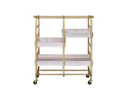 Gold & White Washed Finish Serving Cart