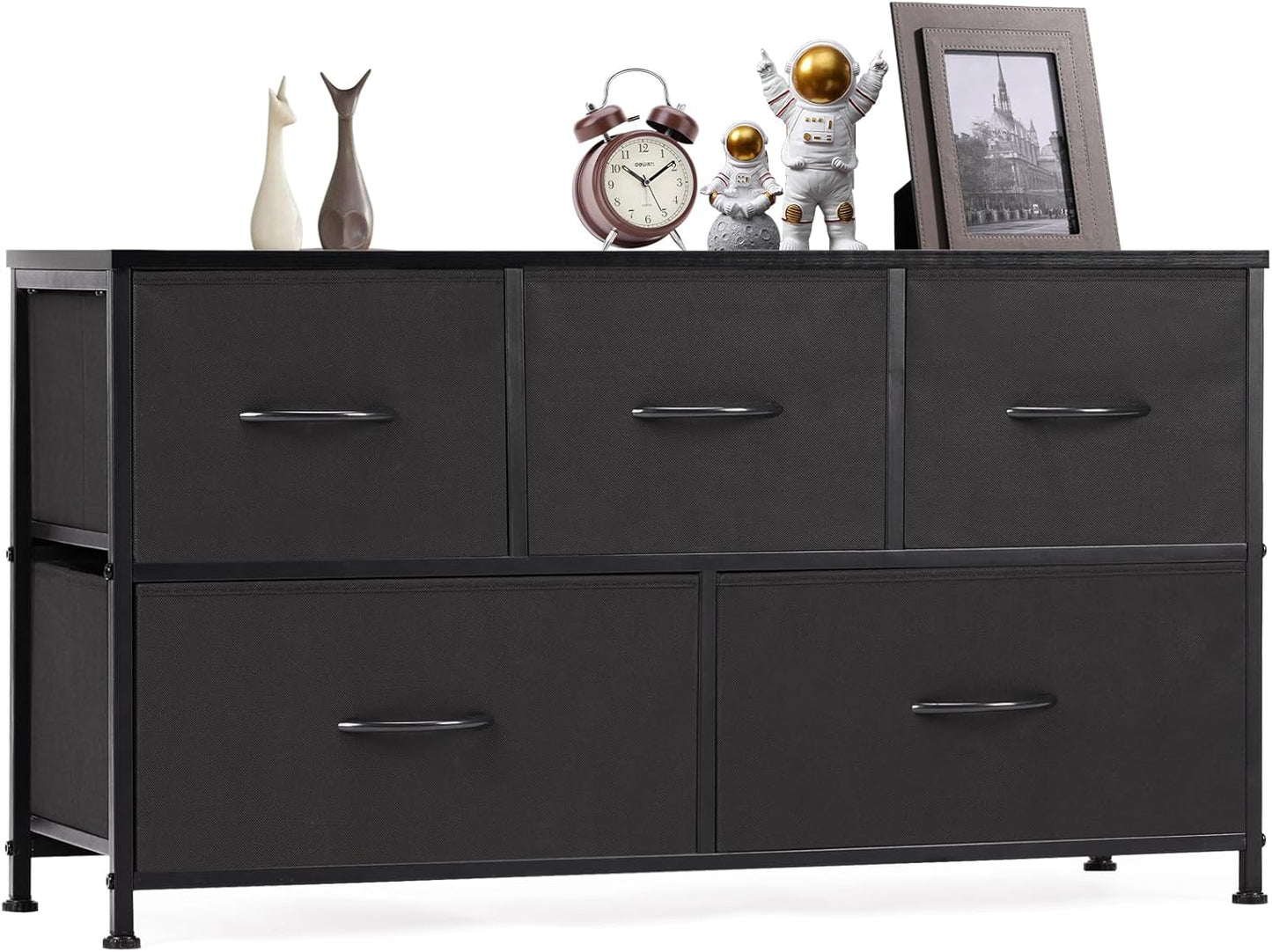 OLIXIS 5-Drawer Dresser - Sturdy Fabric Storage Tower with Wooden Top & Easy Pull Bins for Bedroom | Living Room