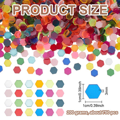 WEBEEDY 200g Glass Mosaic Tiles for Crafts About 750 Pcs Hexagon Shape Transparent Glass Pieces for Mosaic Projects Supplies Kit for Adults Beginners Home Lamp Art Christmas Decor Gift