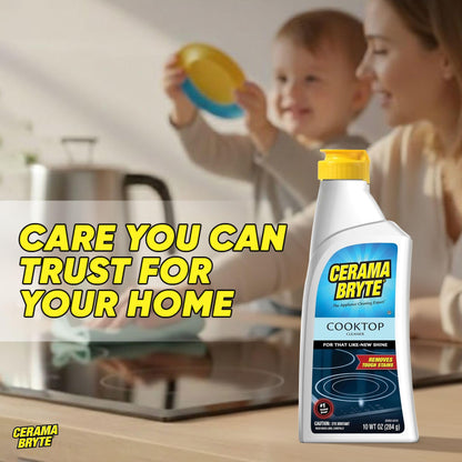 Cerama Bryte Glass Cooktop and Stove Top Cleaner Combo Kit - Includes Cleaning Tool, Razor, Scraper and 3 Pads to Remove Tough Stains - Use on Gas, Electric, Ceramic Surfaces, 10 Ounces, 6 Piece