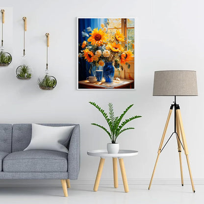 Diamond Art Painting Kits for Adults, Flower 5D Diamond Paint Dots Art Kit for Adult Beginner, Sunflowers DIY Round Gem Crystal Art Paintings by Diamond, Home Wall Decor Crafts 12x 16 inch
