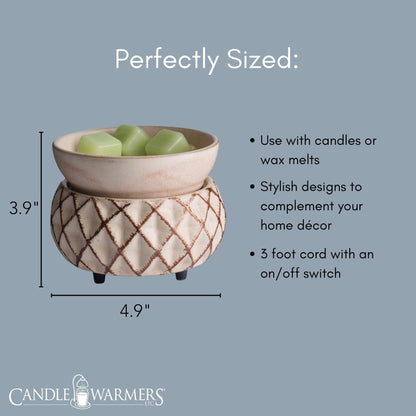 Candle Warmers ETC 2-in-1 Candle and Fragrance Warmer for Warming Scented Candles or Wax Melts and Tarts with to Freshen Room, Cream and Gold Lattice