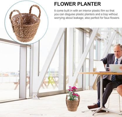 Yardwe Woven Flower Basket | Straw Weaving Plant Flower Pots Cover for Garden Containers and Storage Bins 6.3 Inches