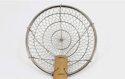 Bamboo Strainer Coarse Skimmer Kitchen - Stainless Steel Spider Strainer with Natural Bamboo Handle, Frying Spider Spoon