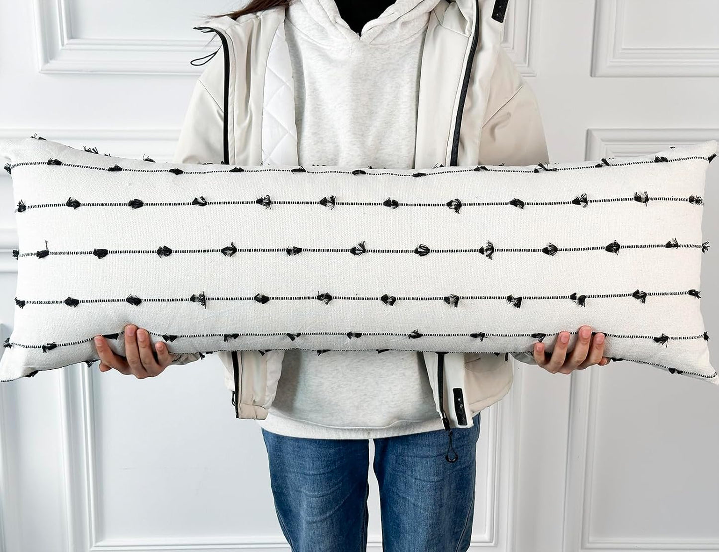 14 32, NUYECY Decorative Extra Long Lumbar Pillow Cover, x Striped Pattern Boho Long Lumbar Pillow Cover Case for Bed