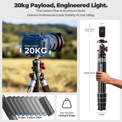 The Real Multi-Tripod 5-in-1- Carbon Fiber Design for Cameras & Smartphones, Tripod, Monopod, Trekking Pole, Desktop Mode – Up to 20kg Payload