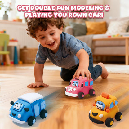 Air Dry Clay Kit for Kids - Pull Back Car Making, 3 Boxes Modeling Clay with Sculpting Tools, Base, Backing Board, Tutorial, Ultra Light & Soft, Non-Toxic & Safe, Creative DIY Arts and Crafts Toys