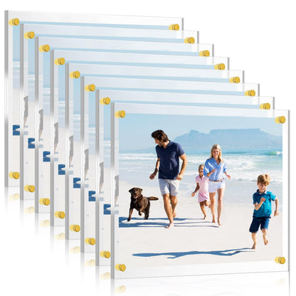 Sintuff 8 Pack Acrylic Floating Picture Frame Wall Mount Frameless Photo Frames Double Panel Clear for Office Home Photography Display (for 8" X 10" Picture,Full Frame 9.2" X 11.4",Gold)
