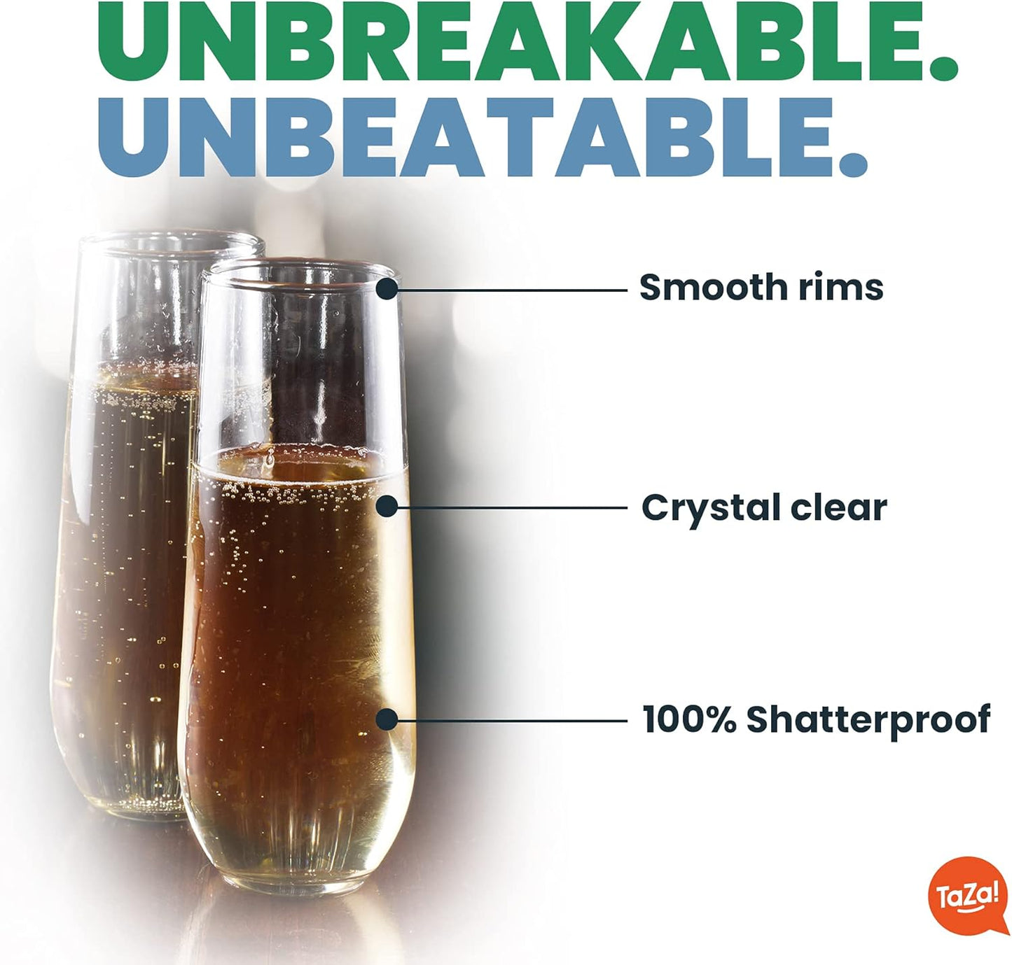 Unbreakable Stemless Champagne Flutes 9oz, Set of 4 Shatterproof Tritan Plastic Glasses, Reusable Dishwasher Safe