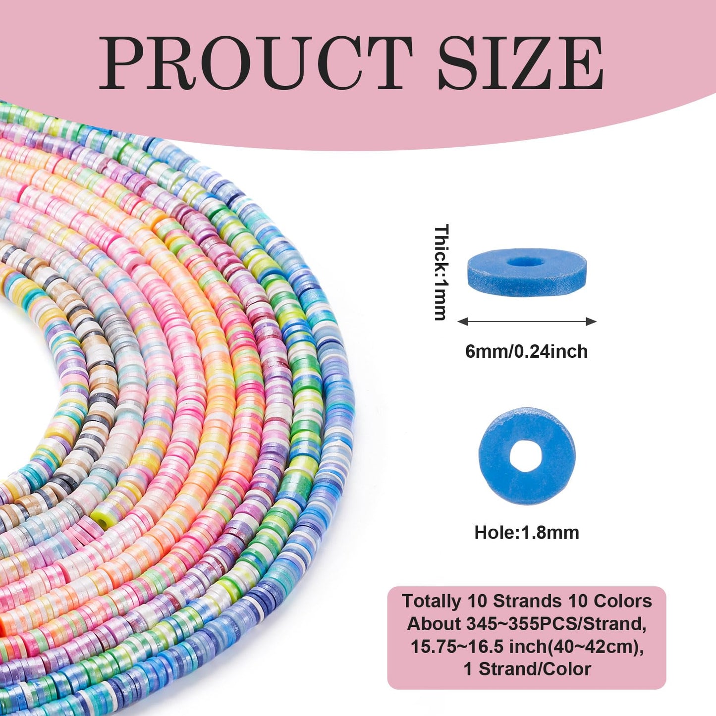 Pandahall 10 Strands 6mm Polymer Clay Beads Colorful Flat Pearlized Heishi for Friendship Bracelet Kit, Necklaces, Earring Jewelry Supplies