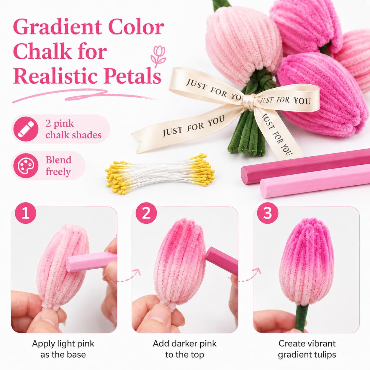 Quaystars 400Pcs Pipe Cleaners Crafts Bulk,Pipe Cleaner Flower Kit,Arts and Crafts for Adults (Green,Pink)