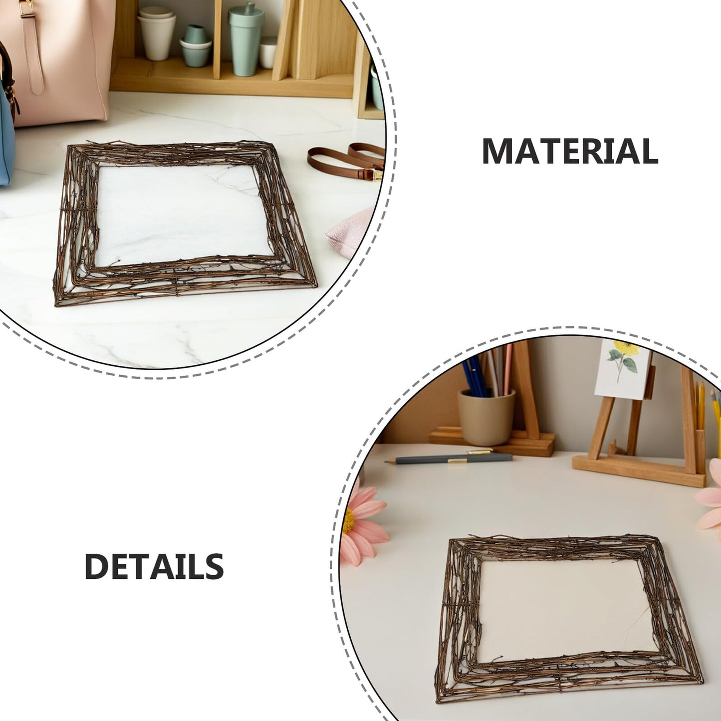 PRETYZOOM Natural Rattan Twig Wreath Base 17.3 Inch Oval Grapevine Frame for DIY Floral Crafts Seasonal Home Decor Accents