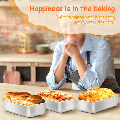 E-far Loaf Pan for Baking Bread, 9 x 5 Inch Stainless Steel Baking Loaf Pans, Metal Bakeware for Bread Meatloaf Cake Brownies, Healthy & Non Toxic, Easy Release & Dishwasher Safe - Set of 2