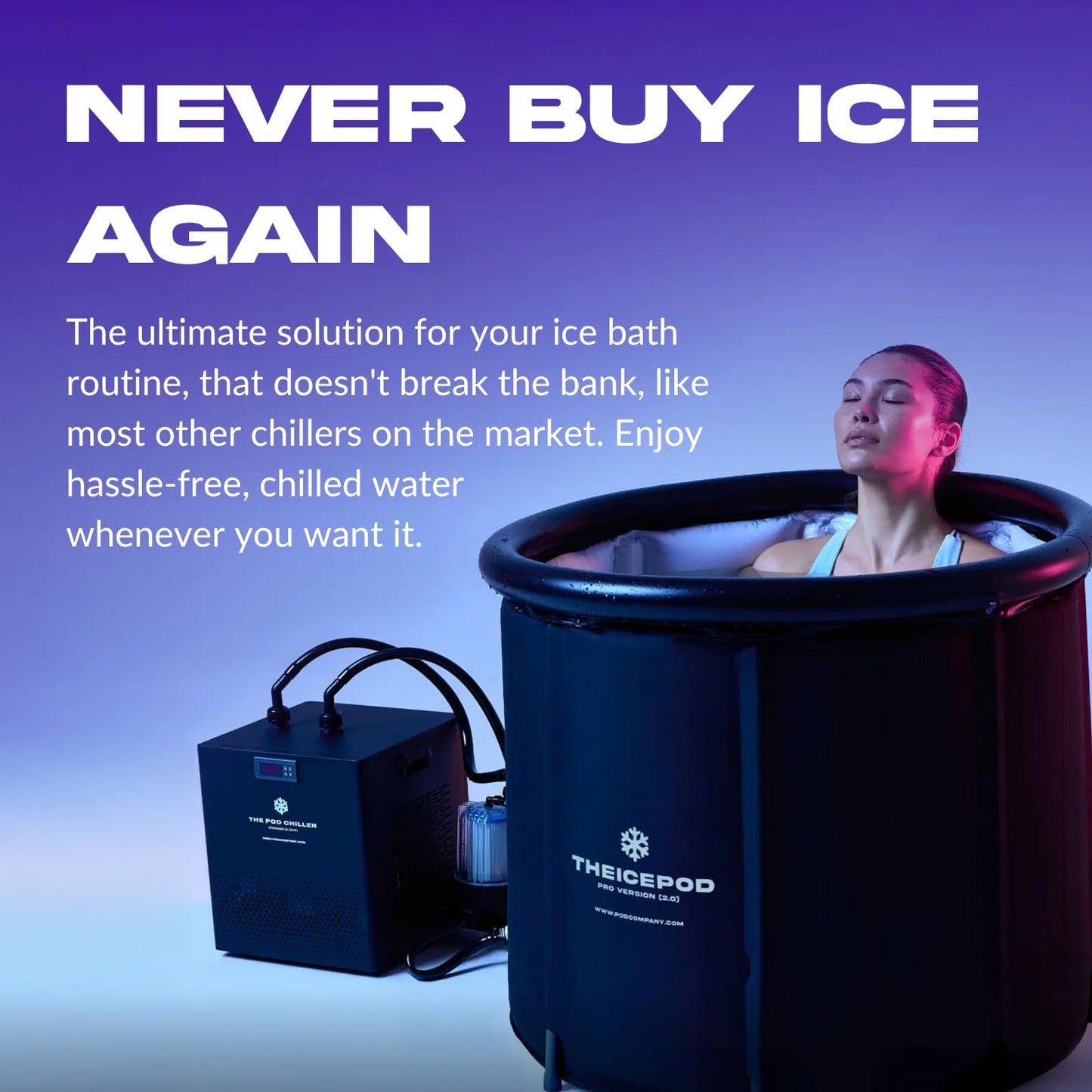 The Pod Company Standard Water Chiller – 1/3 HP – 41°F Cold Plunge Cooling System – Compact, Energy-Efficient, and Ideal for Daily Home Use – Compatible with Ice Pod Pro & Long Pod