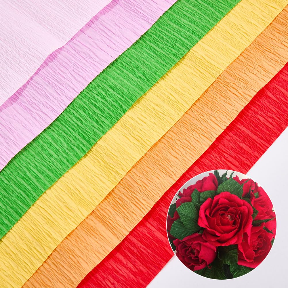 CRASPIRE 58Pcs Crepe Paper Flower DIY Kits Colourful Paper Crepe Paper Sheets 36M Green Tape 50Pcs Floral Iron Wire for Wedding Birthday Holiday Party Decor(9.84inx8.2ft/Roll)