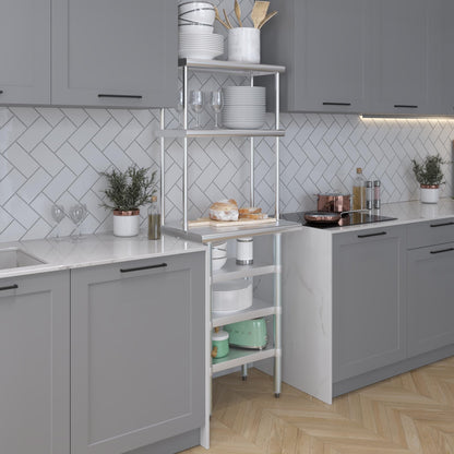 Amgood 18" x 24" Stainless Steel Work Table with 3 Shelves and 12" Wide Double Tier Overshelf | Metal Kitchen Prep Table & Shelving Combo | NSF