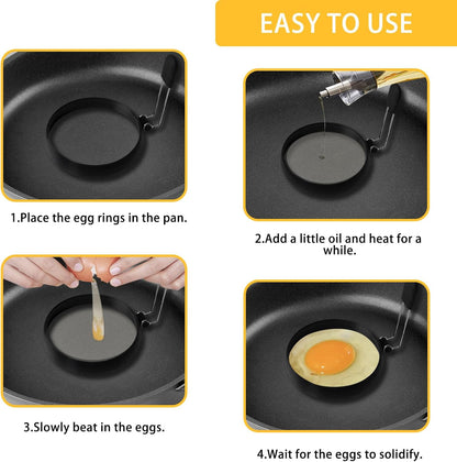 YOLCAR 4 Pack Nonstick Upgraded Silicone Egg Rings, Leak-proof Liquid Egg Bite Mold for Frying Eggs and Breakfast