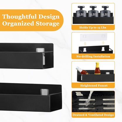 Kitchen Spice Rack for Wall - 13.8" Black Large Adhesive Hanging Spice Racks, 2 Packs Storage Organizer