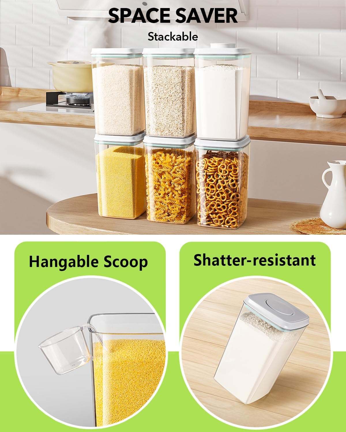 130ml 4L/4.2qt Ankou Airtight Pop Food Storage Container with Lid & Scoop, BPA-Free Cereal, Rice, Flour, Pasta & Snack