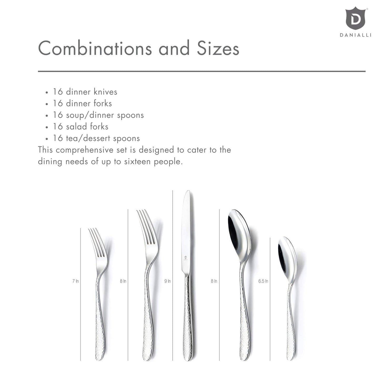 DANIALLI Hammered Silverware Set | Premium 18/10 Stainless Steel Flatware Service for 16 | Heavy-Duty & Dishwasher Safe | Built to Last (80-Piece, Fidenza Hammered)