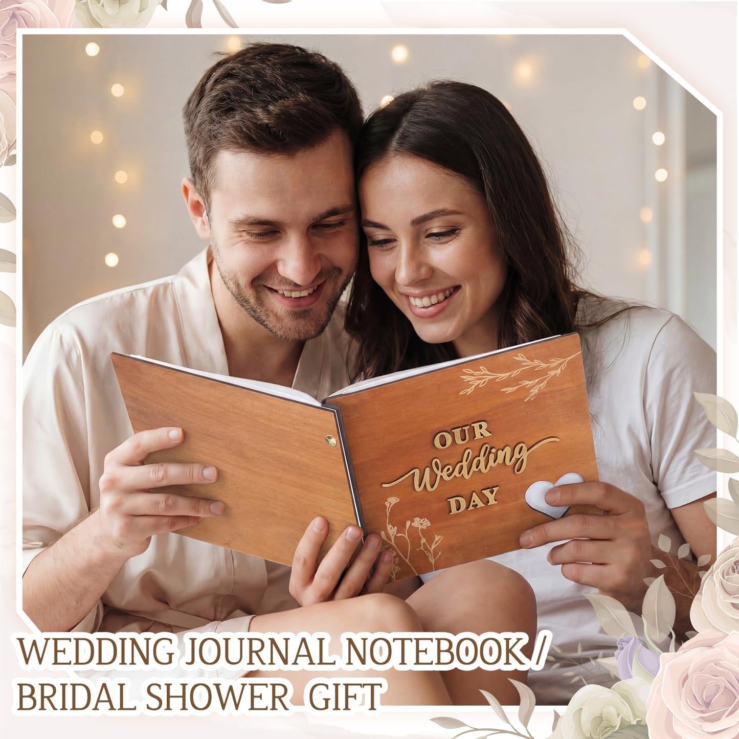 Resurhang Rustic Wooden Wedding Guest Book Memory Book for Wedding Wooden Cover Photo Scrapbook Rustic Keepsake Guestbook with Stickers for Reception Anniversary Bridal Shower Engagement Supplies