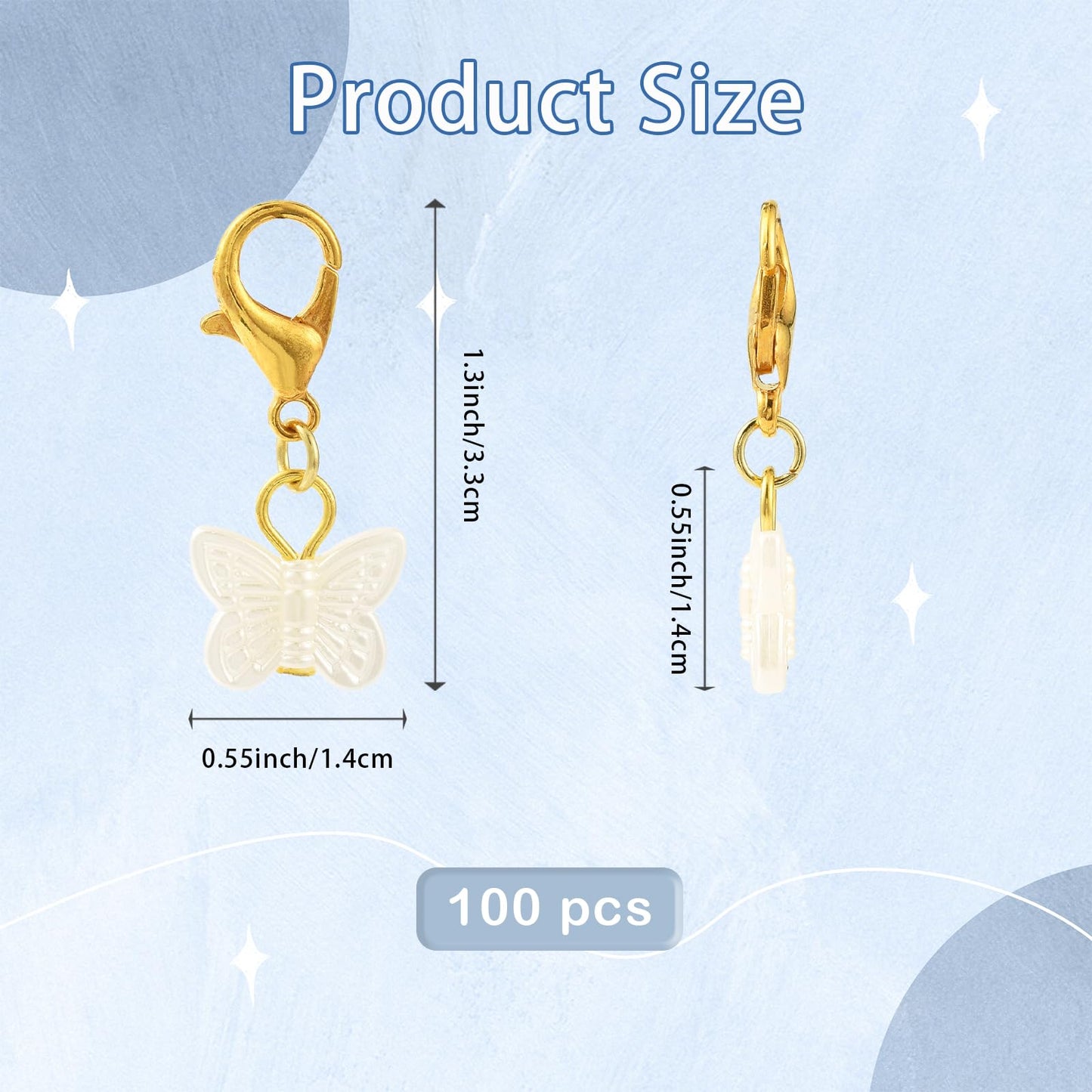 LEGENTLISUR 100PCS Butterfly Charms for Jewelry Making White Clip on Charms Acrylic Pendant with Lobster Clasps for Stitch Markers DIY Earrings Bracelet Crafts
