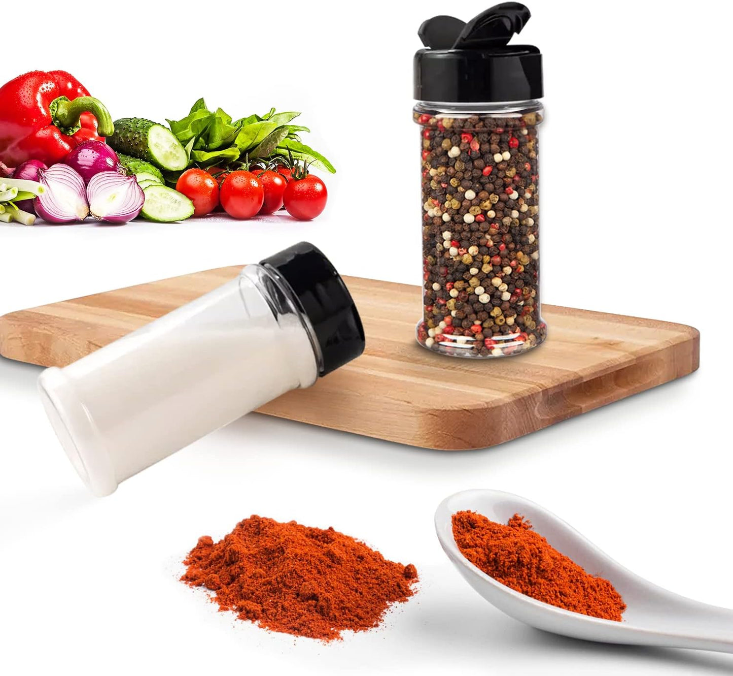 12 Pack 5.5 Oz RoyalHouse Plastic Spice Jars with Black Cap, Clear and Safe Plastic Bottle Containers with Shaker Lids