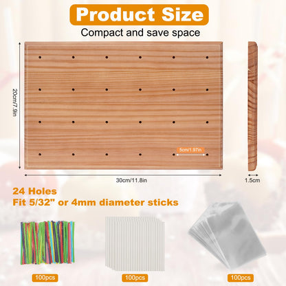 Wooden Cake Pop Stand for Drying, 24 Holes Cake Pop Display Stand with Sticks and Treat Bags, Wood Lollipop Holder for Party Anniversaries Holiday (Walnut, Stand+Sticks+Bags)