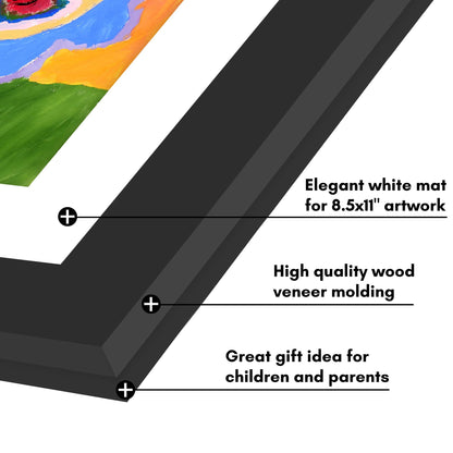Americanflat Kids Artwork Frame Changeable (Black) - Magnetic Door Holds 100 Art Pieces - 8.5x11 Letter Size Display with Mat or 10x12.5 Without Mat - My Mini Masterpiece