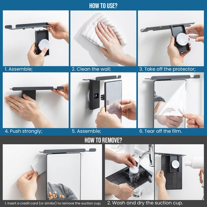 TAILI Shower Mirror Fogless for Shaving with Razor Holder, Anti-Fog with Powerful Suction Wall Mounted for Bathroom, Makeup Shave Mirror for Men & Women, Shatterproof & Removable, Grey