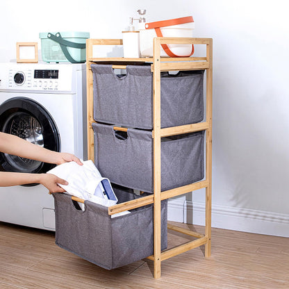 Depisuta Laundry Basket Organizer, 3 Tier Pull Out Hamper Sorter with Top Shelf Fabric Drawers Unit Small Space Freestanding Clothes Towel Storage Cabinet for Bathroom Bedroom (Gray)