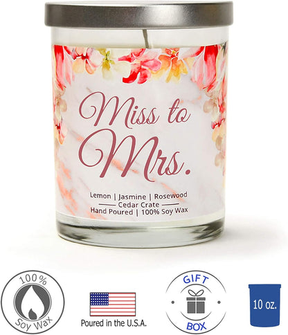 Luxury Scented Soy Candle by Miss to Mrs. - Engagement Candle, Wedding Day Gift for Bride to Be