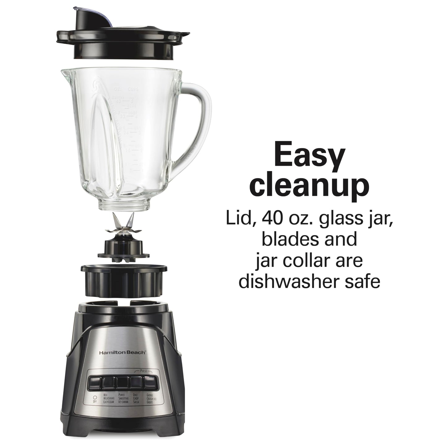 Hamilton Beach Power Elite Wave Action Blender For Smoothies, 40 Oz Glass Jar, 12 Functions Including Puree, Crush Ice, 700 Watts - Black (58148A)