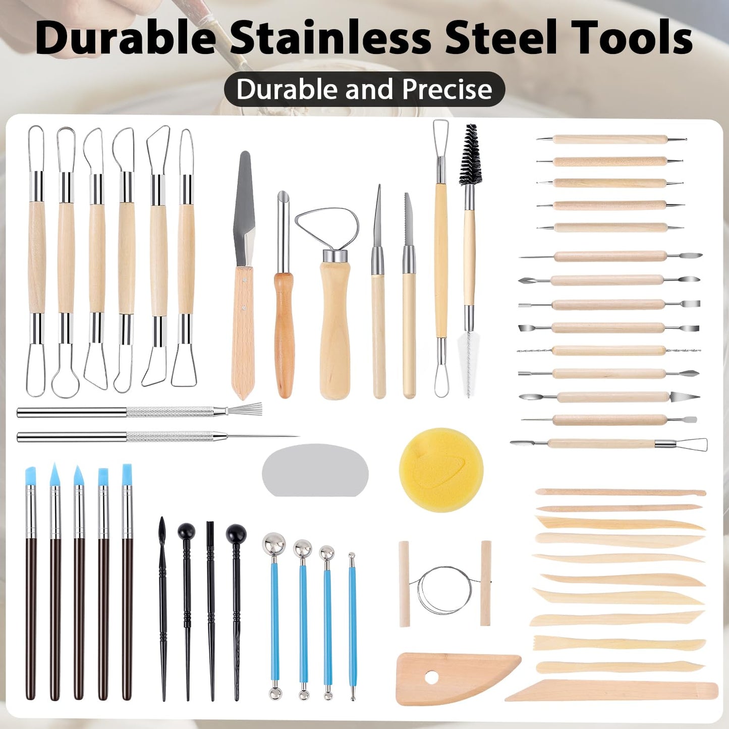 Tovotum 57PCS Pottery Sculpting Tools Ceramic Clay Carving Tools Set for Beginners Expert Art Crafts Pottery Clay Tool