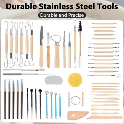 Tovotum 57PCS Pottery Sculpting Tools Ceramic Clay Carving Tools Set for Beginners Expert Art Crafts Pottery Clay Tool