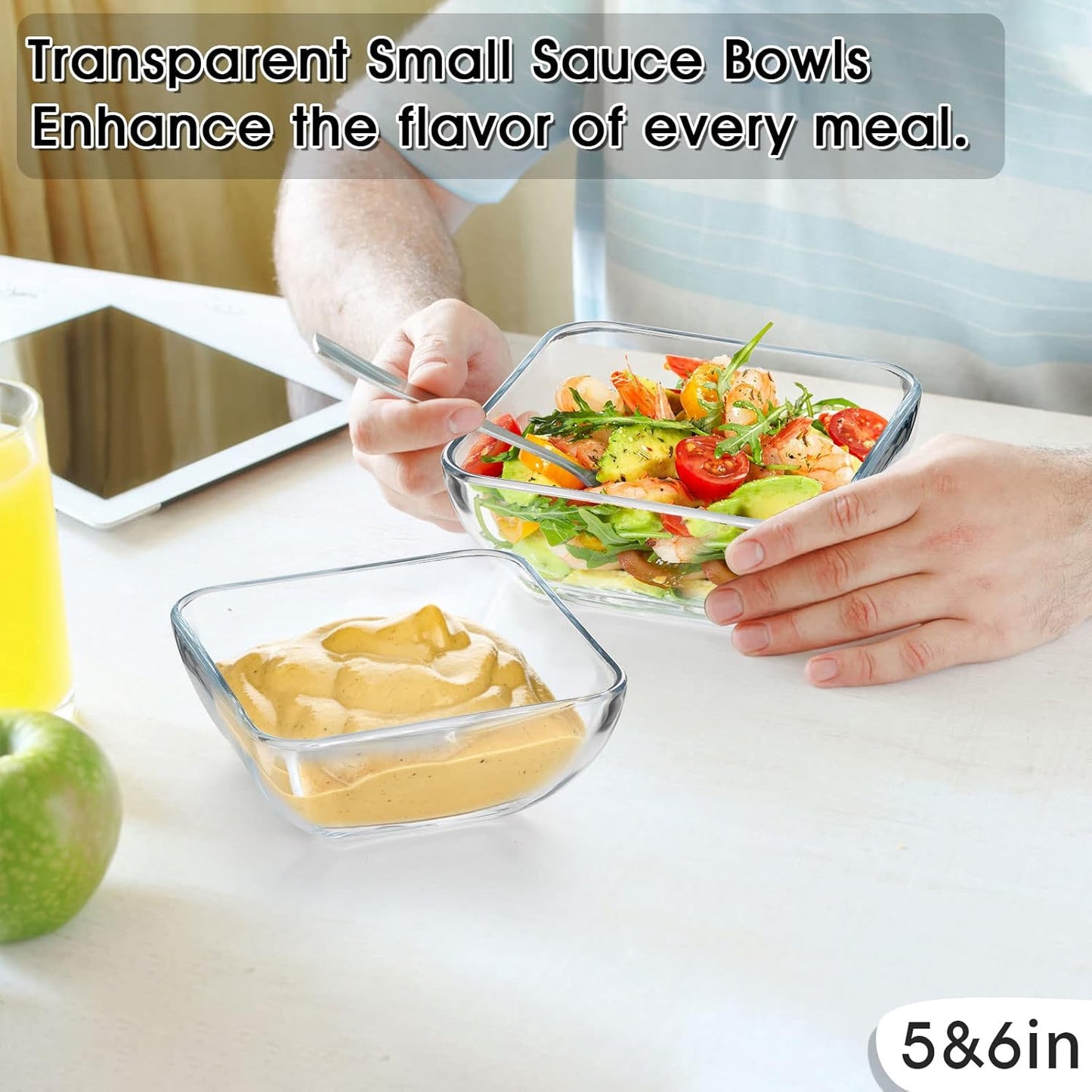 NUTRIUPS Glass Bowl Set, Glass Mixing, Salad, Cereal, Serving Bowls, Microwave Safe, Clear Square Bowls